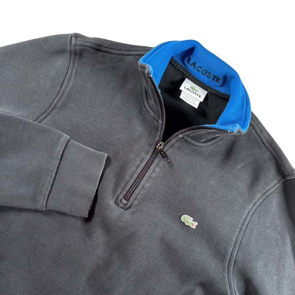 Lacoste Mens 1/4 Zip Pullover Sweatshirt Faded Black Mock Neck Sz 5 Large